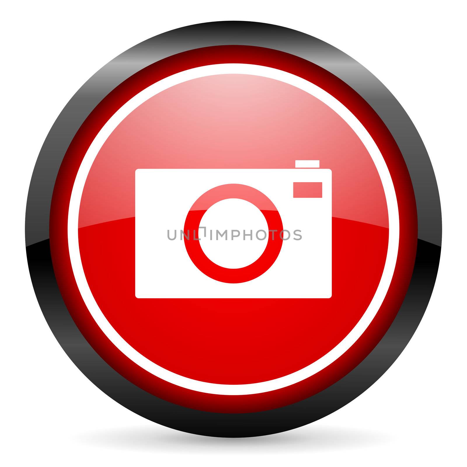 camera round red glossy icon on white background