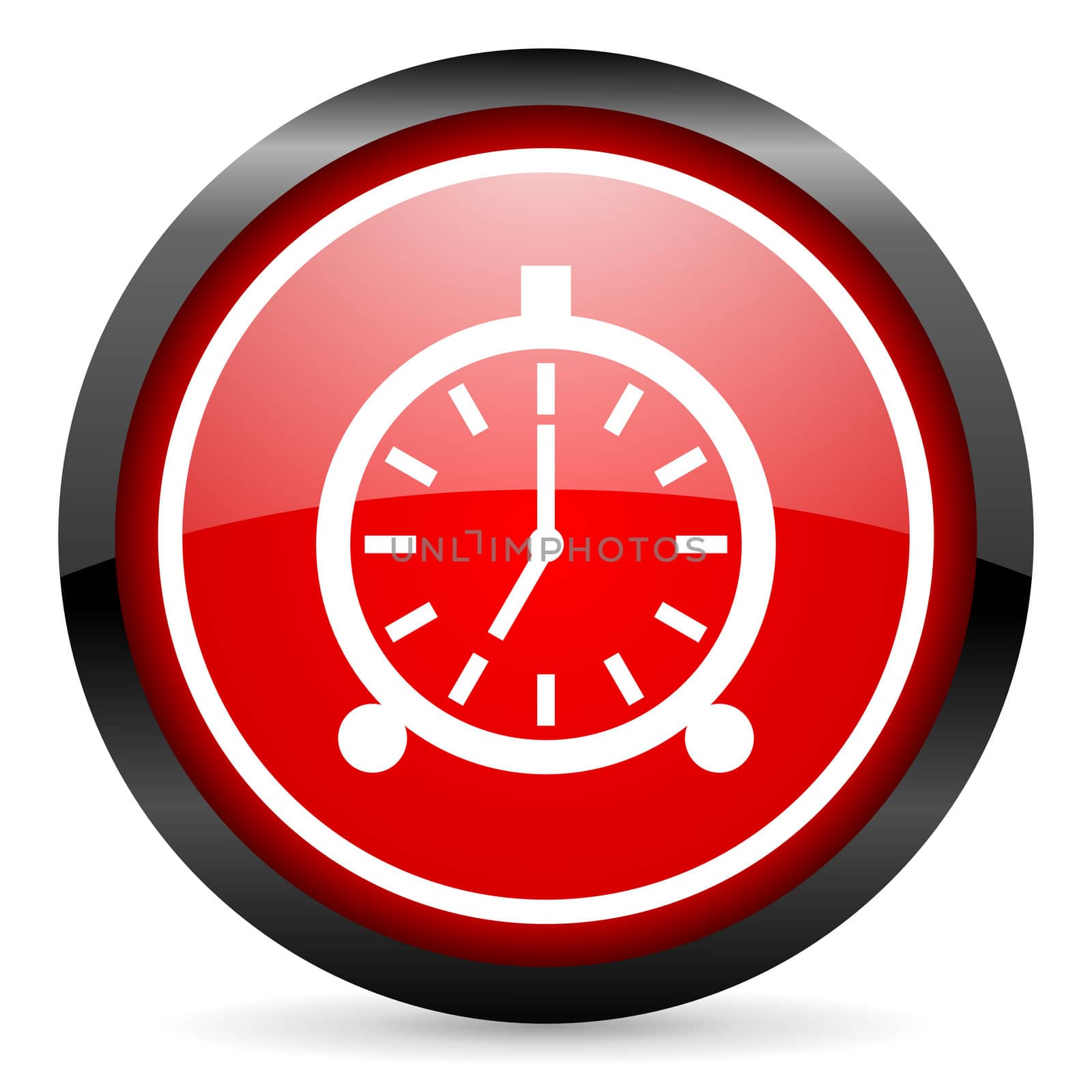 alarm clock round red glossy icon on white background