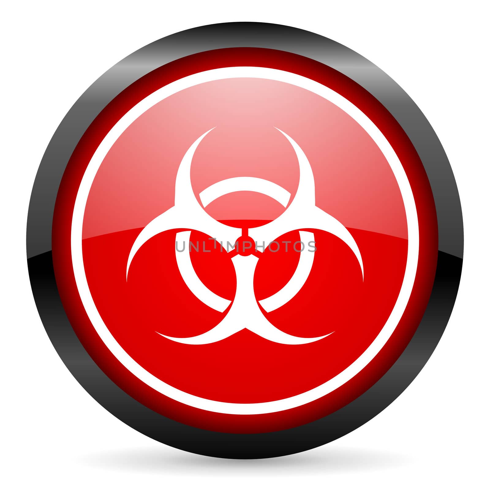 virus round red glossy icon on white background