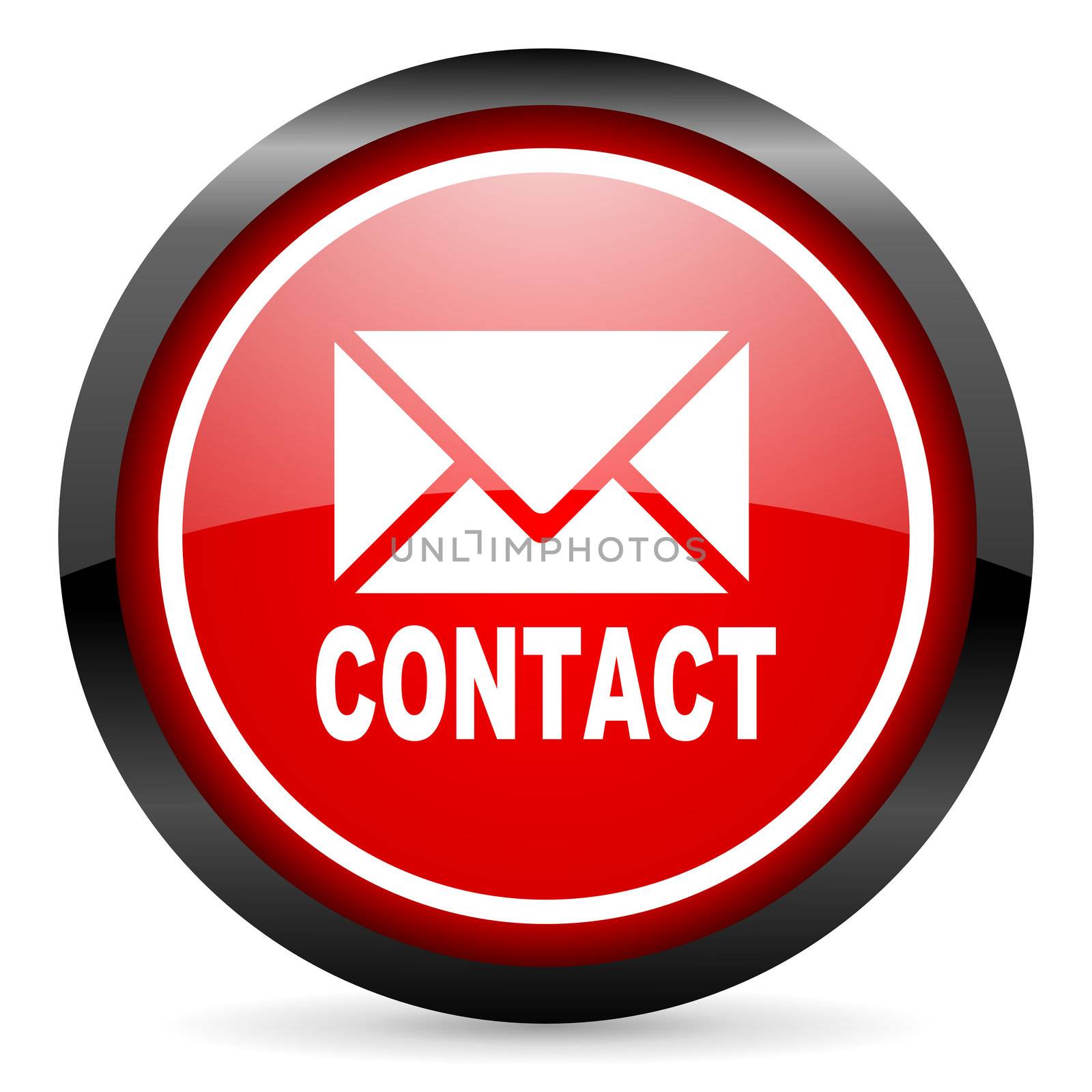 contact round red glossy icon on white background