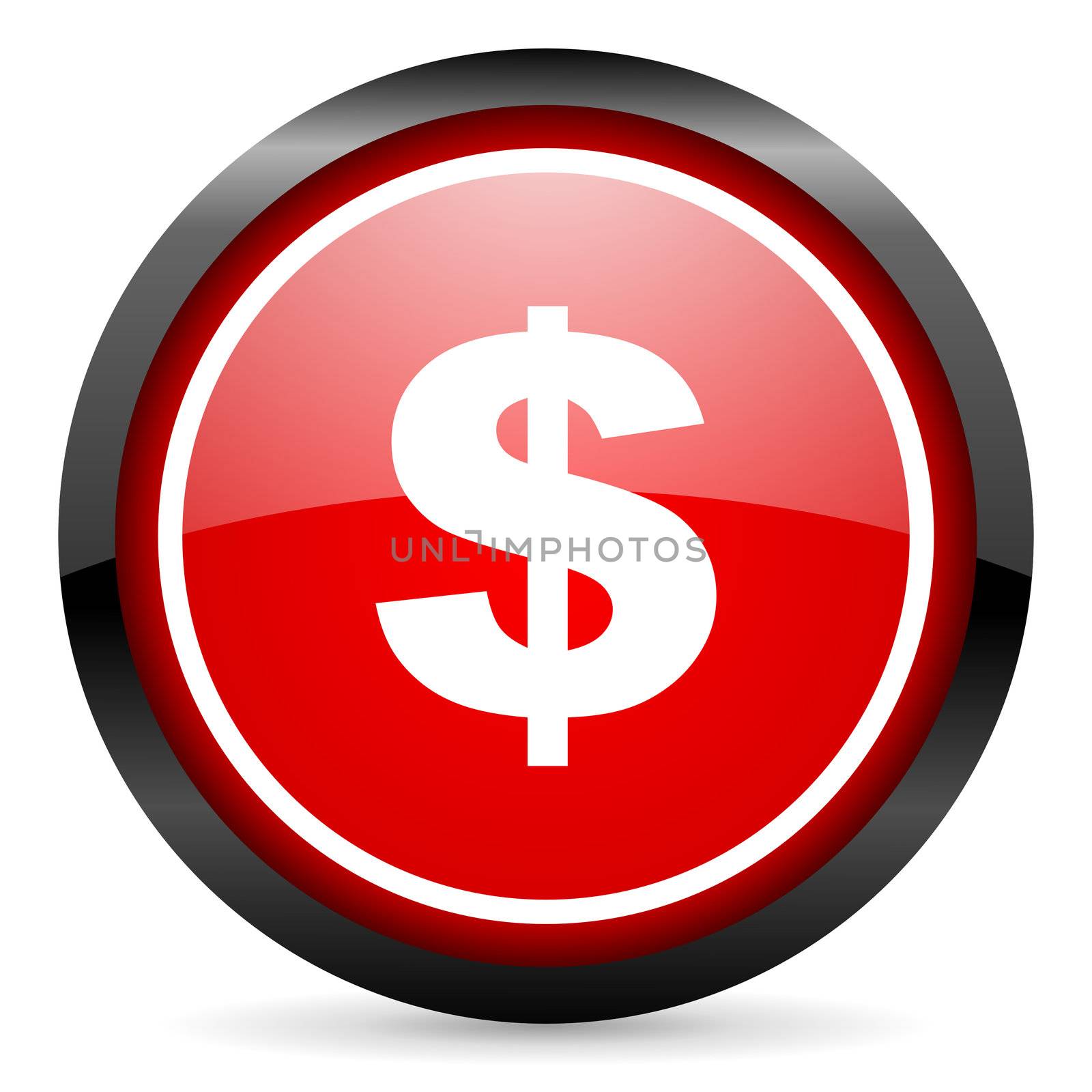 us dollar round red glossy icon on white background