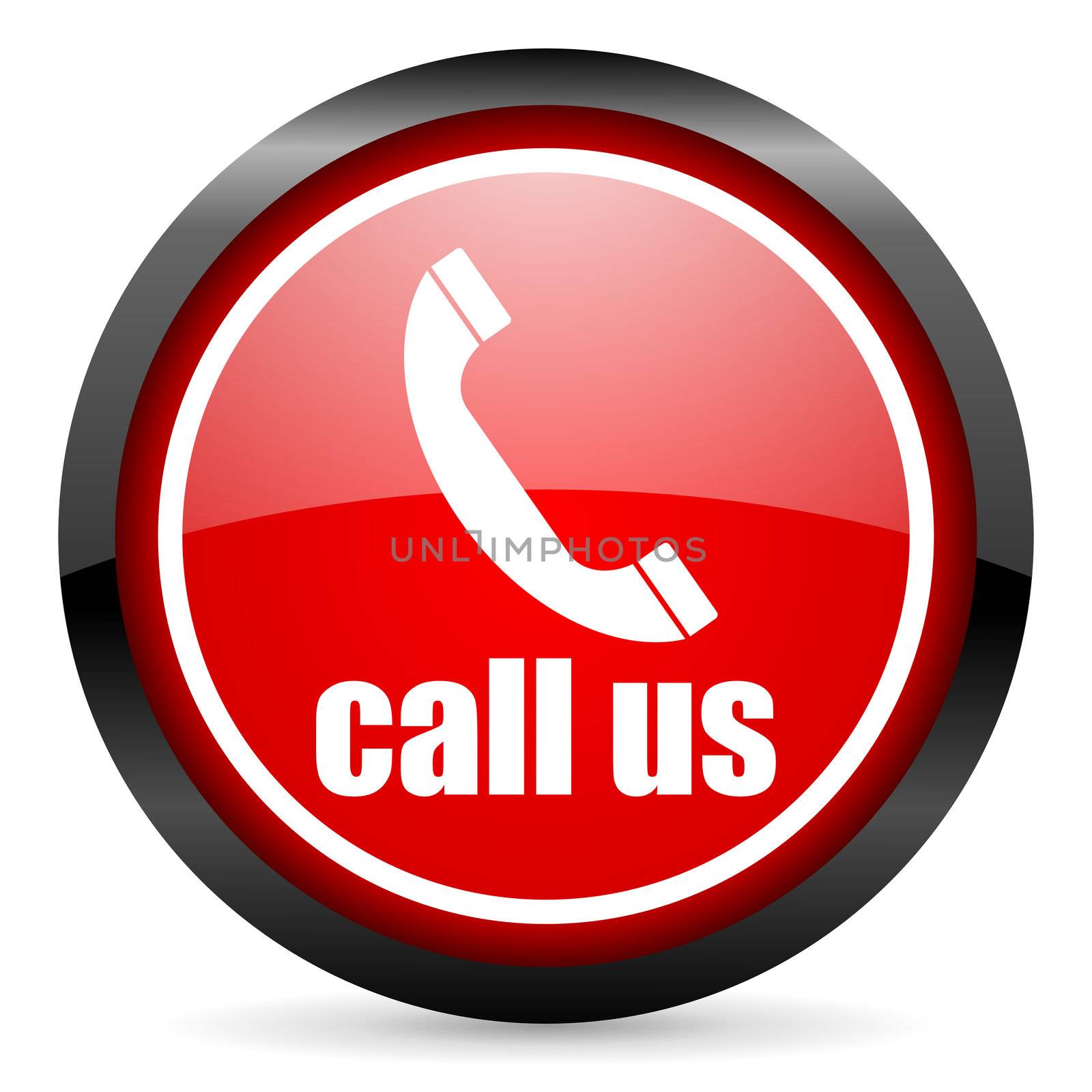 call us round red glossy icon on white background