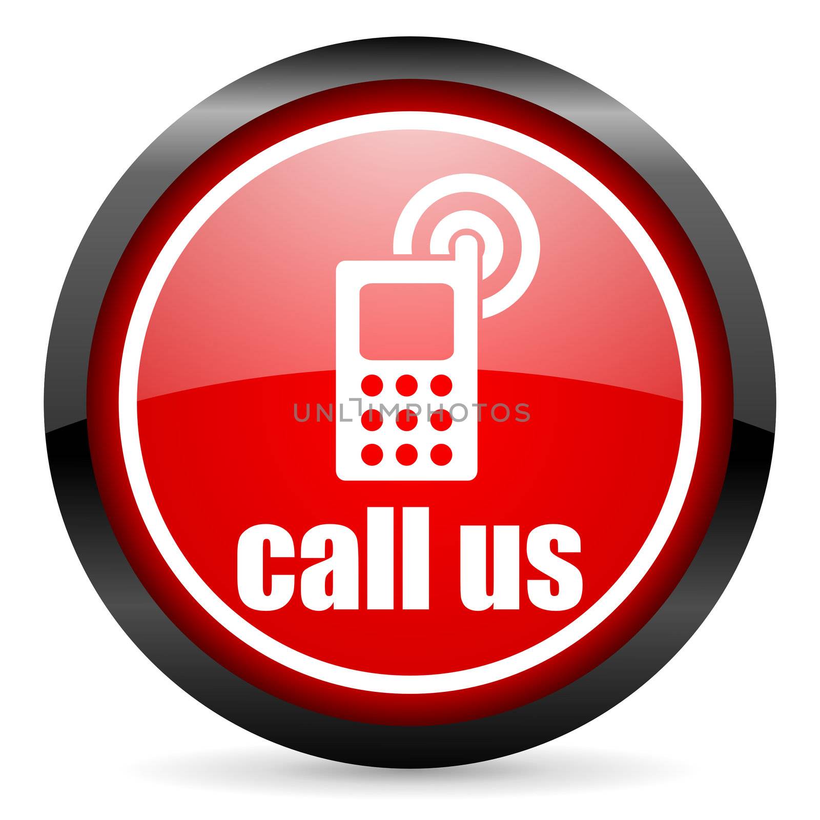 call us round red glossy icon on white background