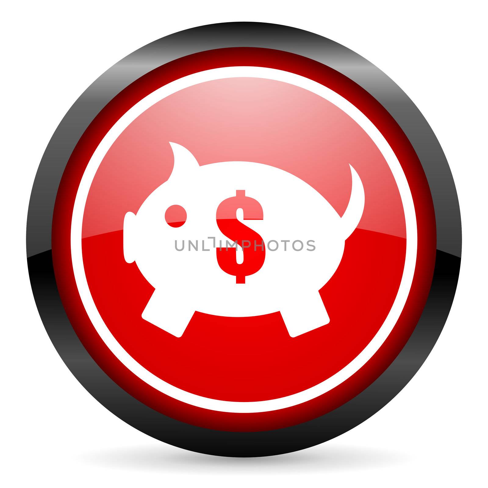 piggy bank round red glossy icon on white background