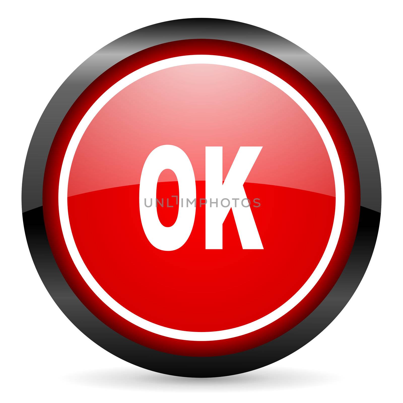 ok round red glossy icon on white background