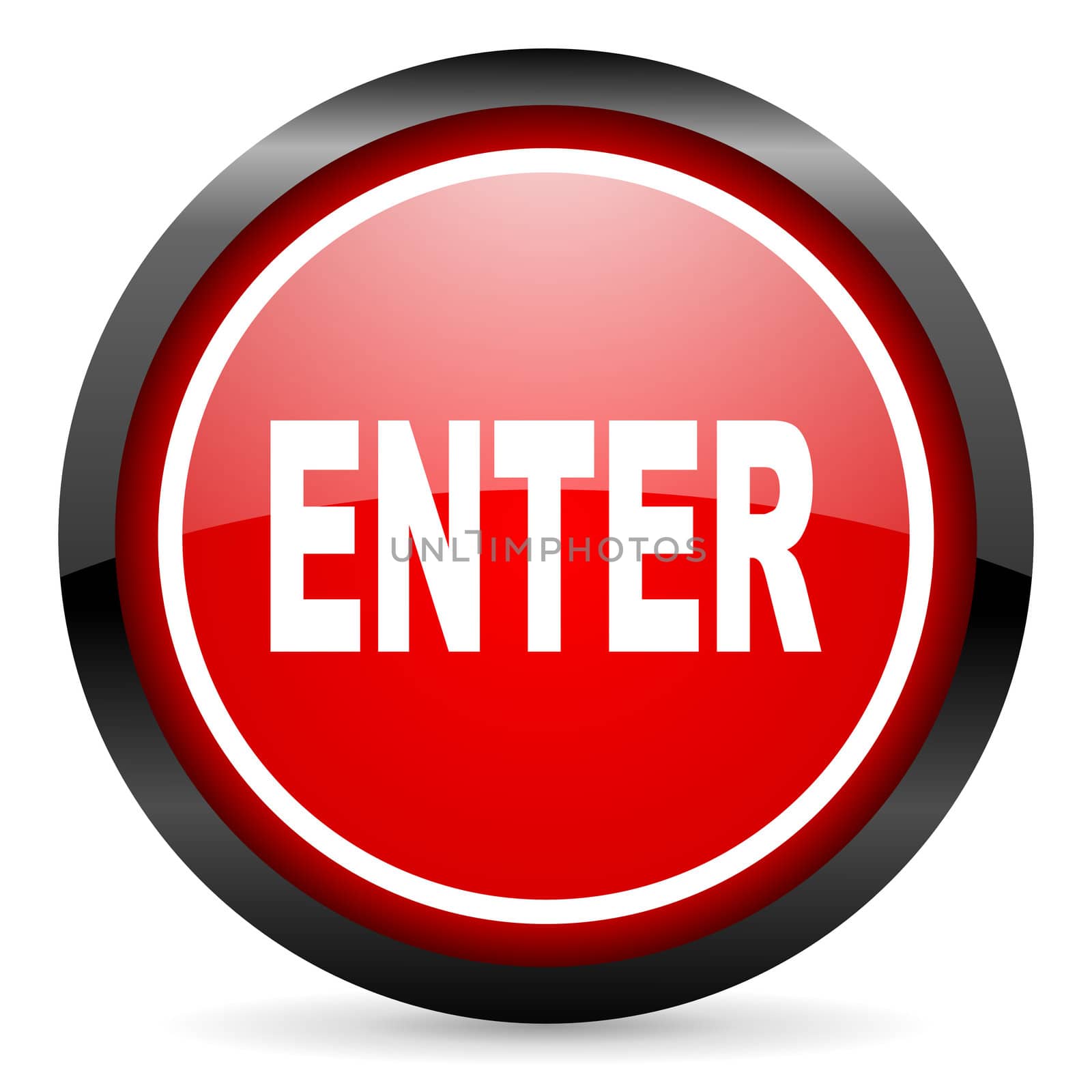 enter round red glossy icon on white background