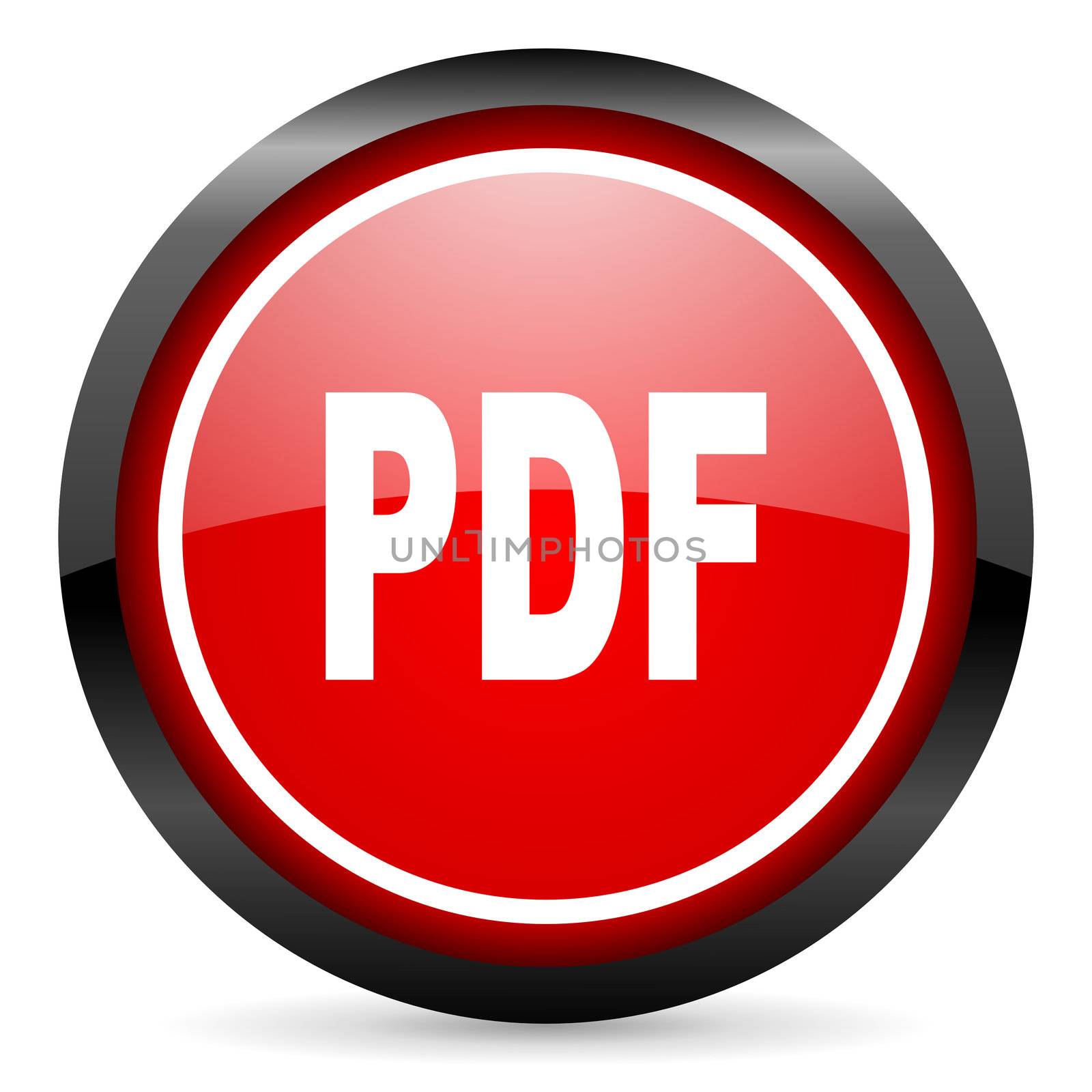 pdf round red glossy icon on white background
