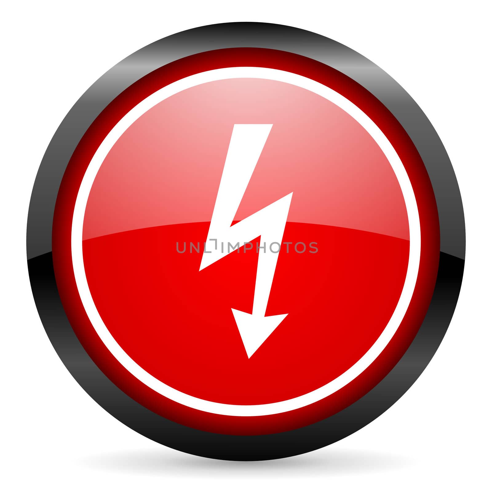lightning round red glossy icon on white background