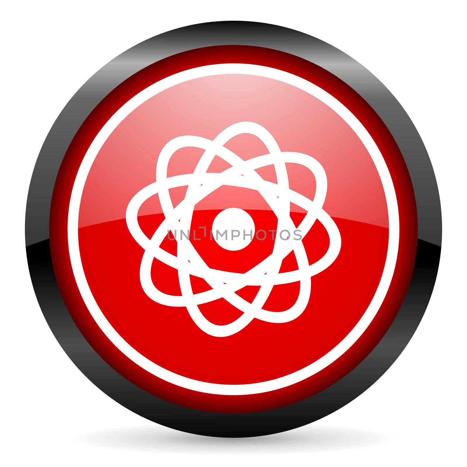 atom round red glossy icon on white background