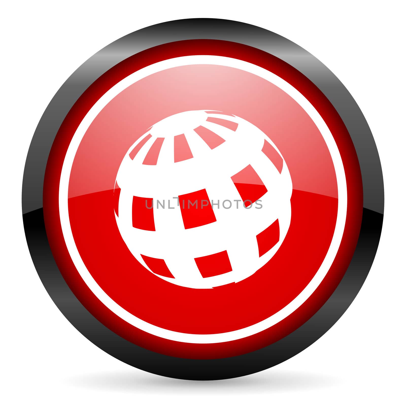 earth round red glossy icon on white background