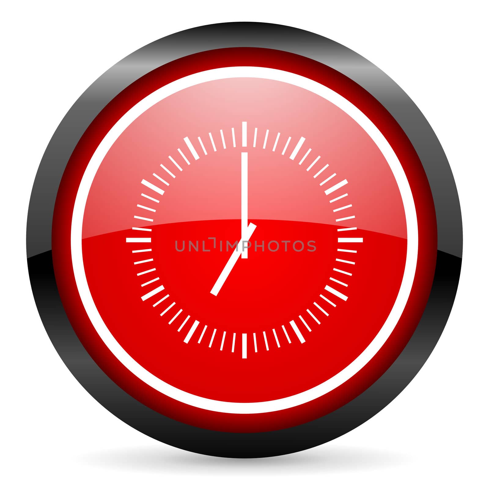 clock round red glossy icon on white background