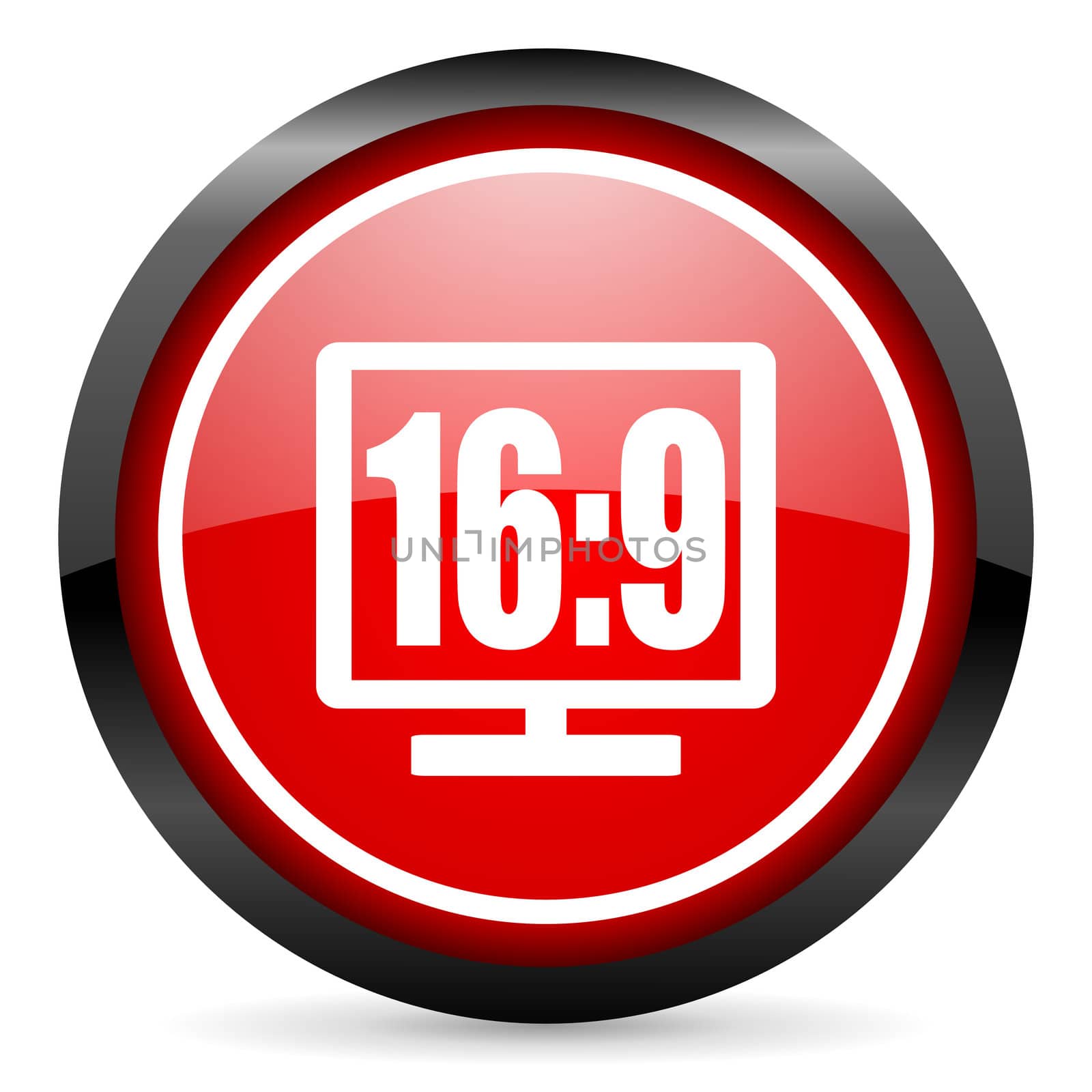 16 9 display round red glossy icon on white background