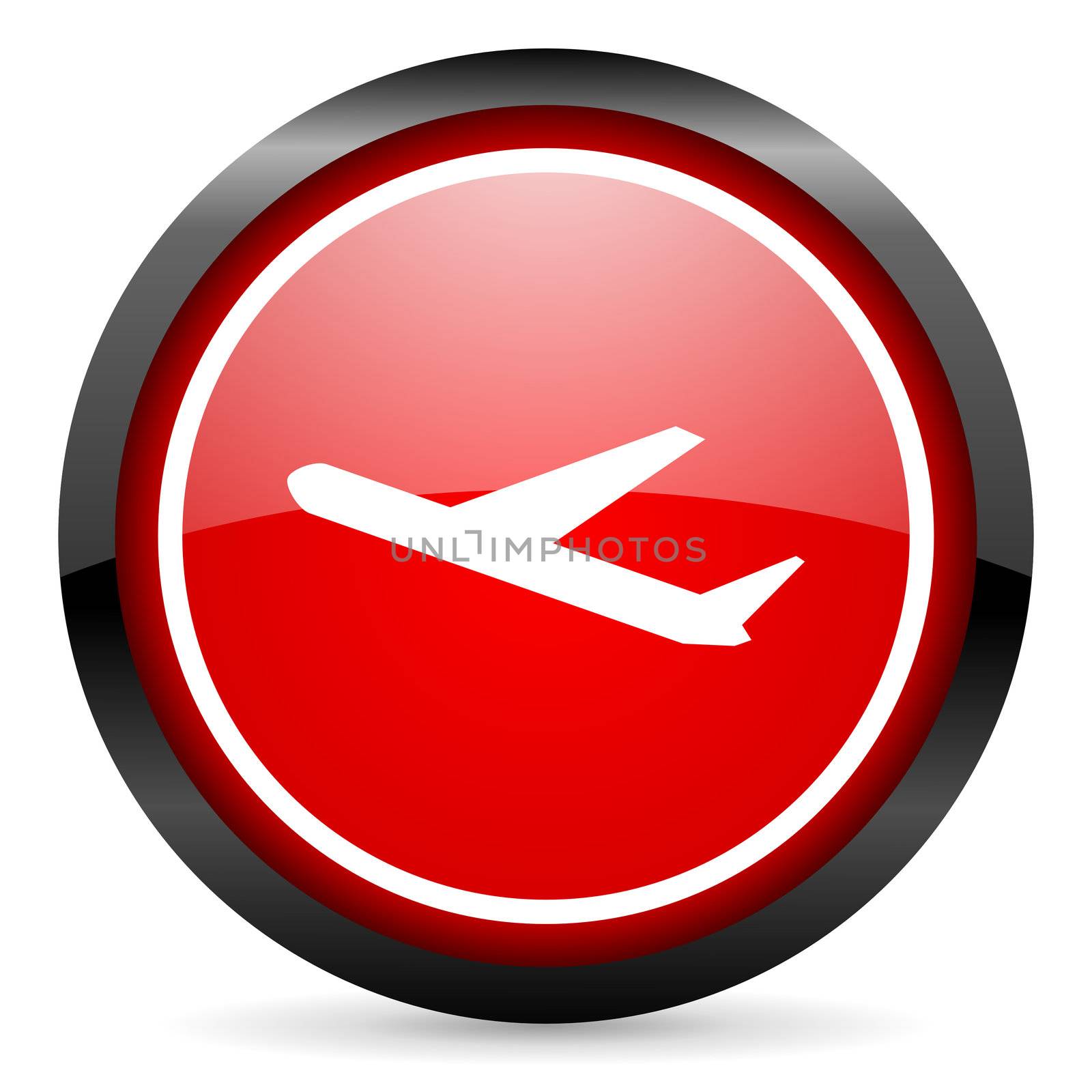 airplane round red glossy icon on white background