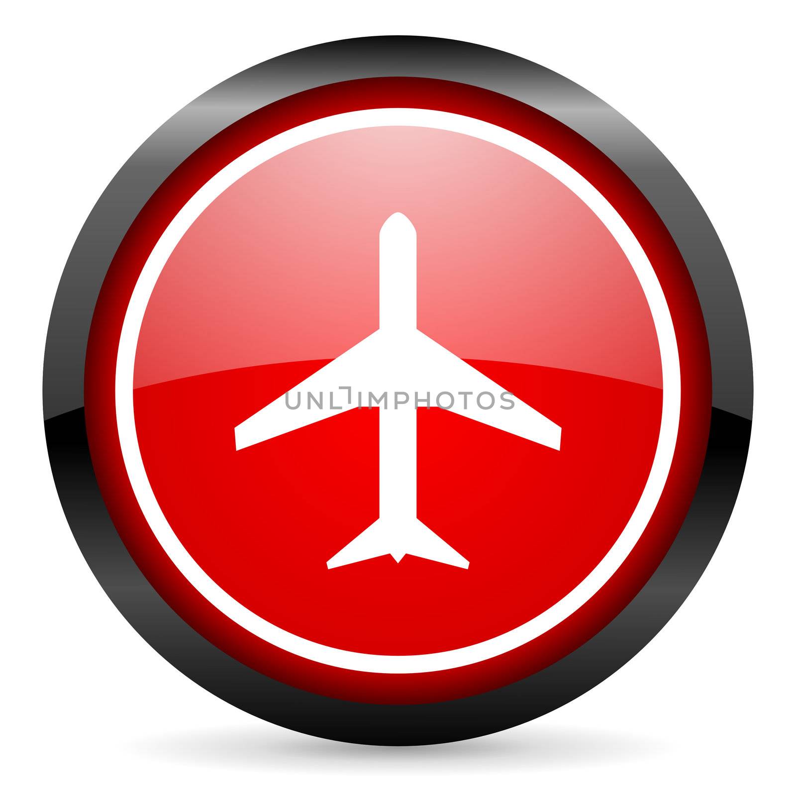 airplane round red glossy icon on white background
