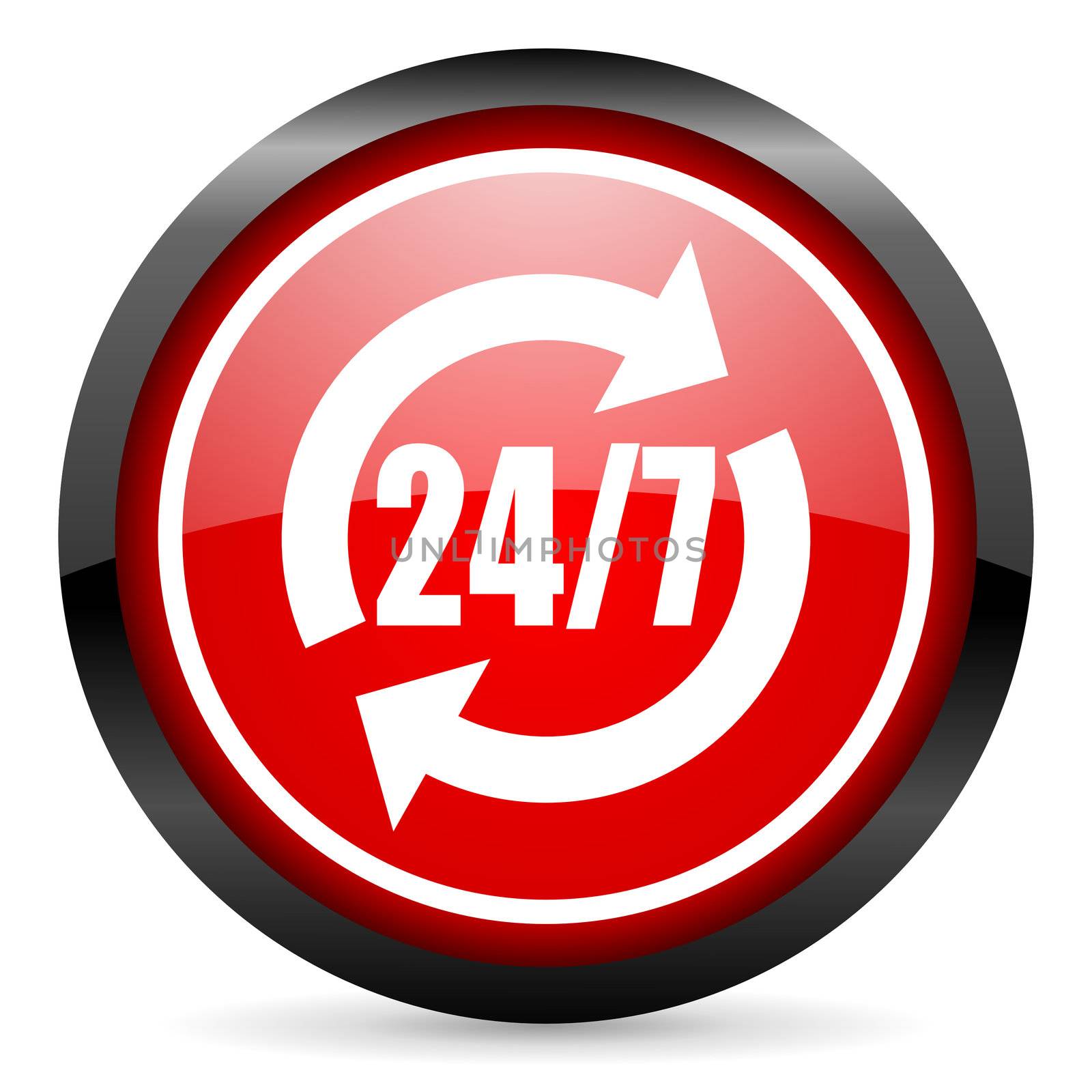 24/7 service round red glossy icon on white background