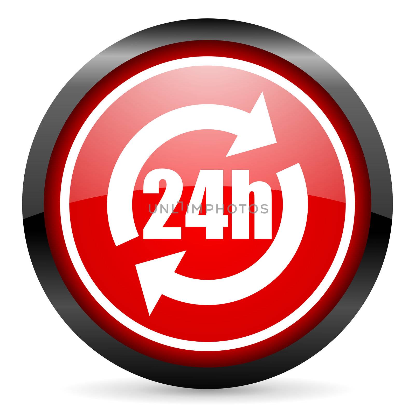 24h round red glossy icon on white background