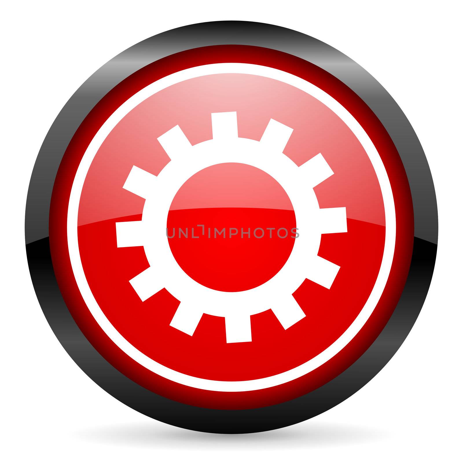 gears round red glossy icon on white background