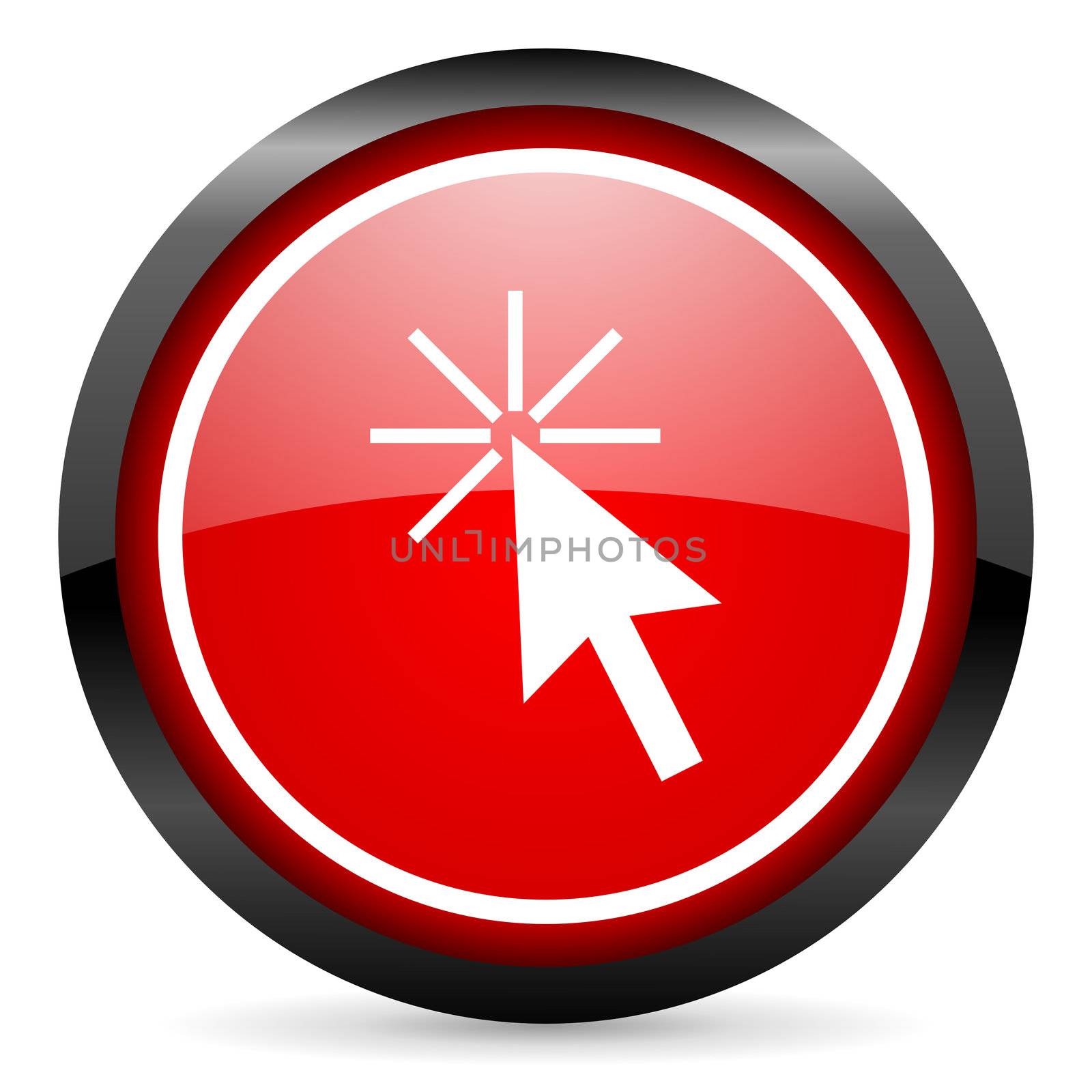 click here round red glossy icon on white background