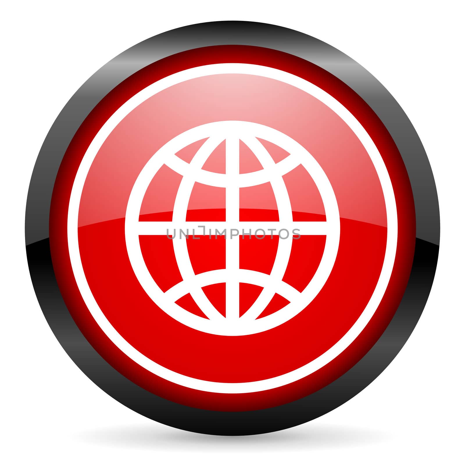earth round red glossy icon on white background