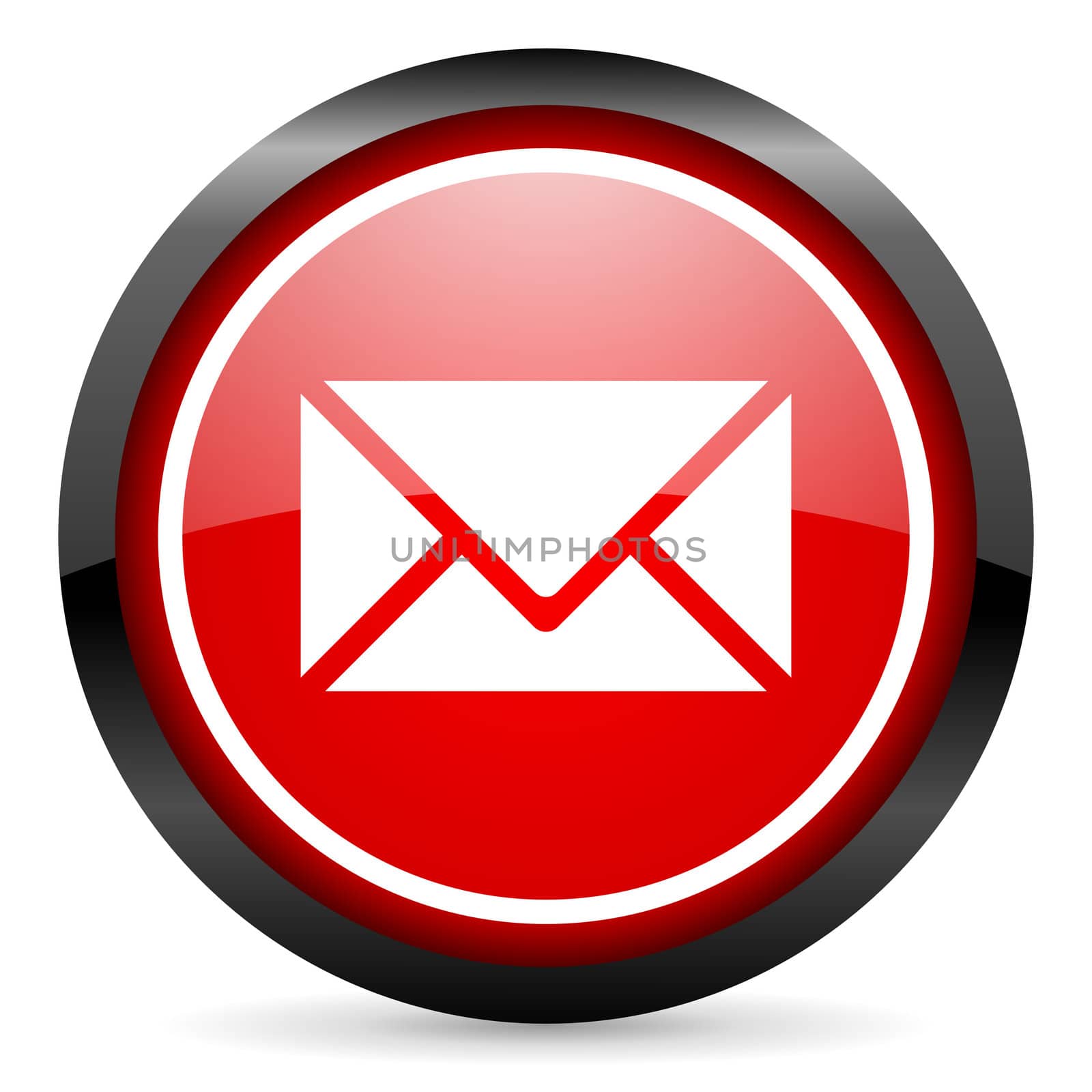 mail round red glossy icon on white background
