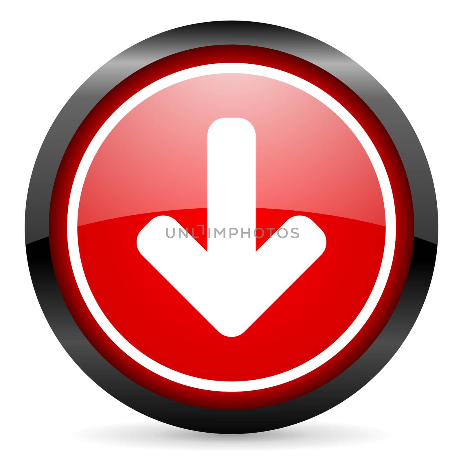 arrow down round red glossy icon on white background