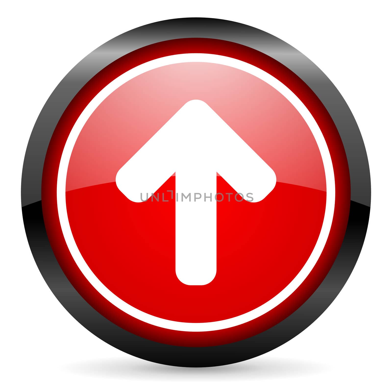 arrow up round red glossy icon on white background