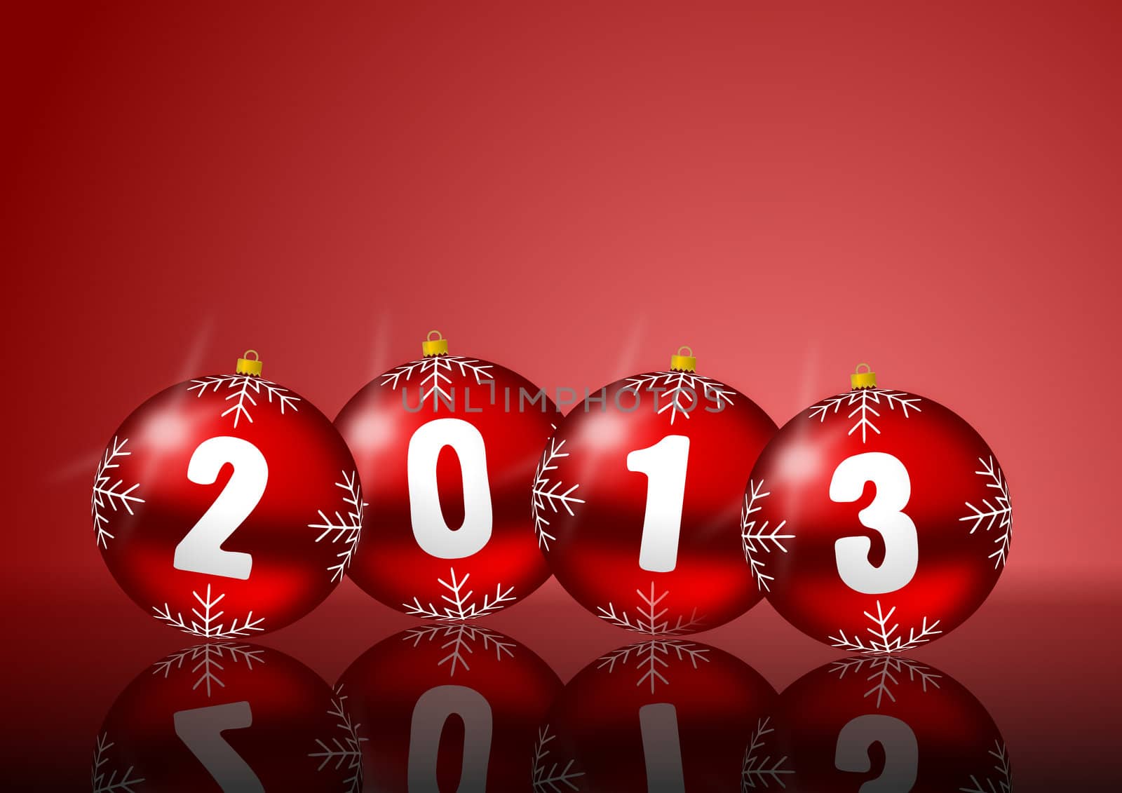 2013 new years illustration with christmas balls on red background