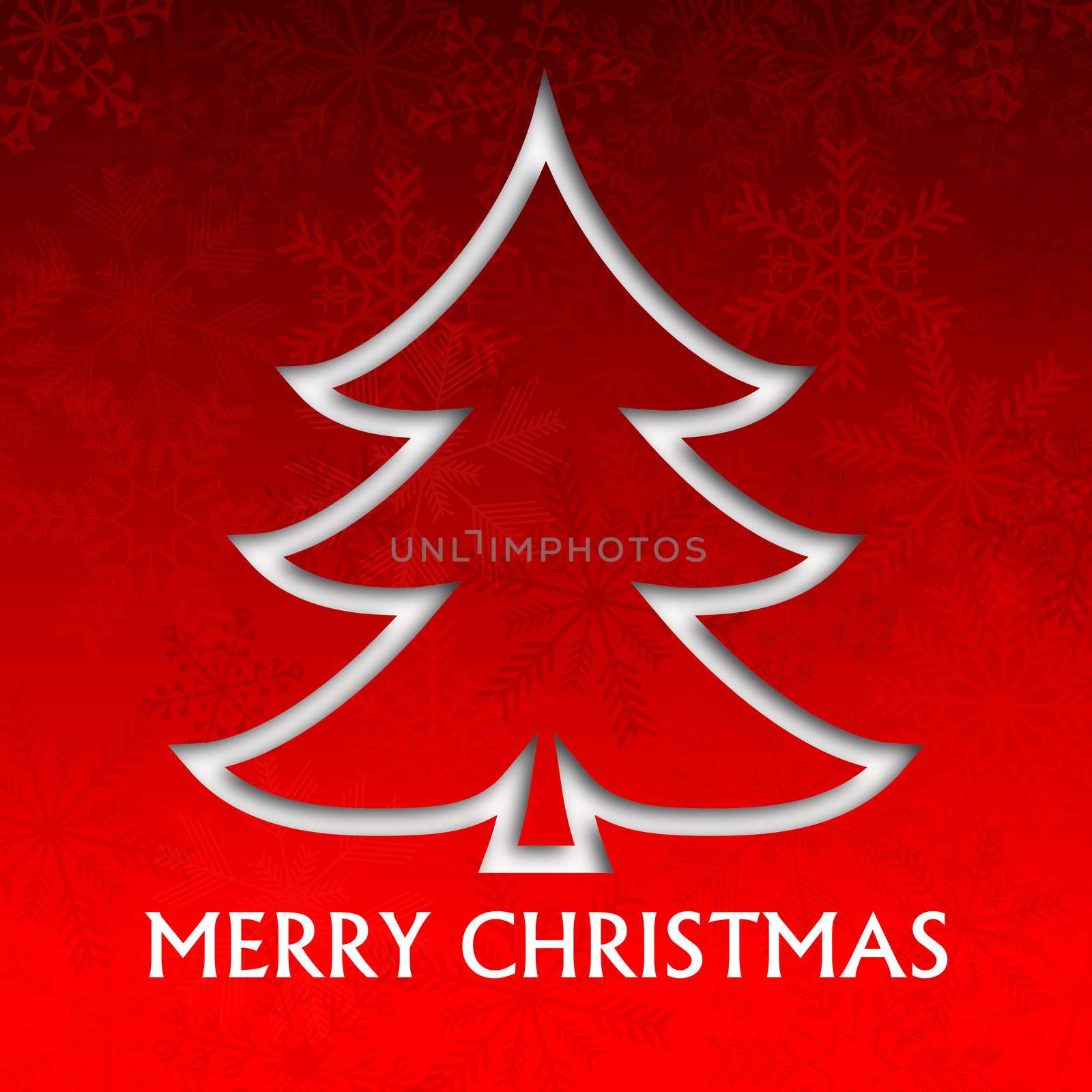 merry christmas illustration with christmas tree and snowflakes