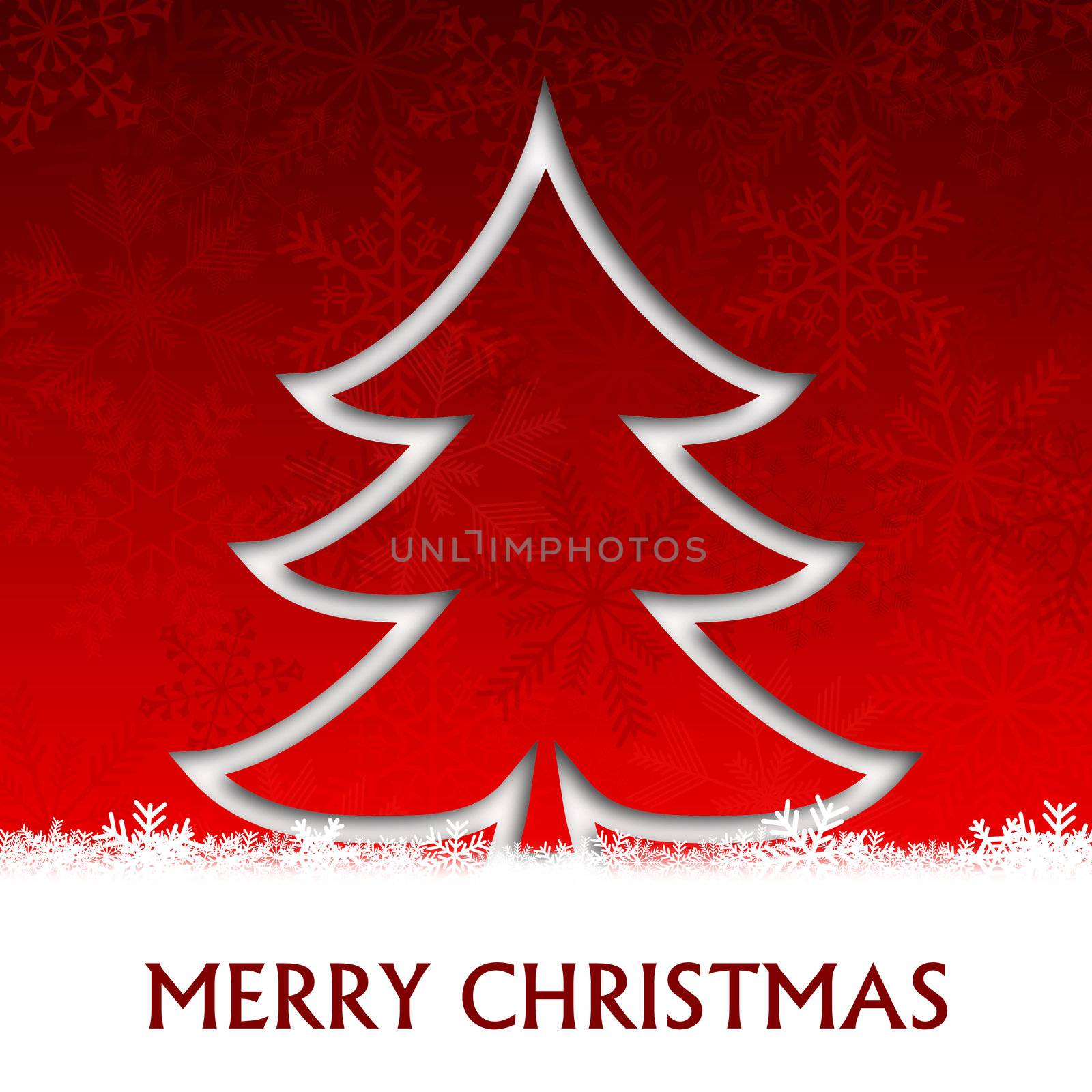 merry christmas illustration with christmas tree and snowflakes