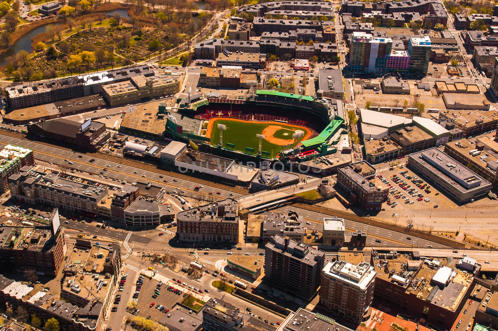 Aerial view of Boston's Fenway Park Stadium