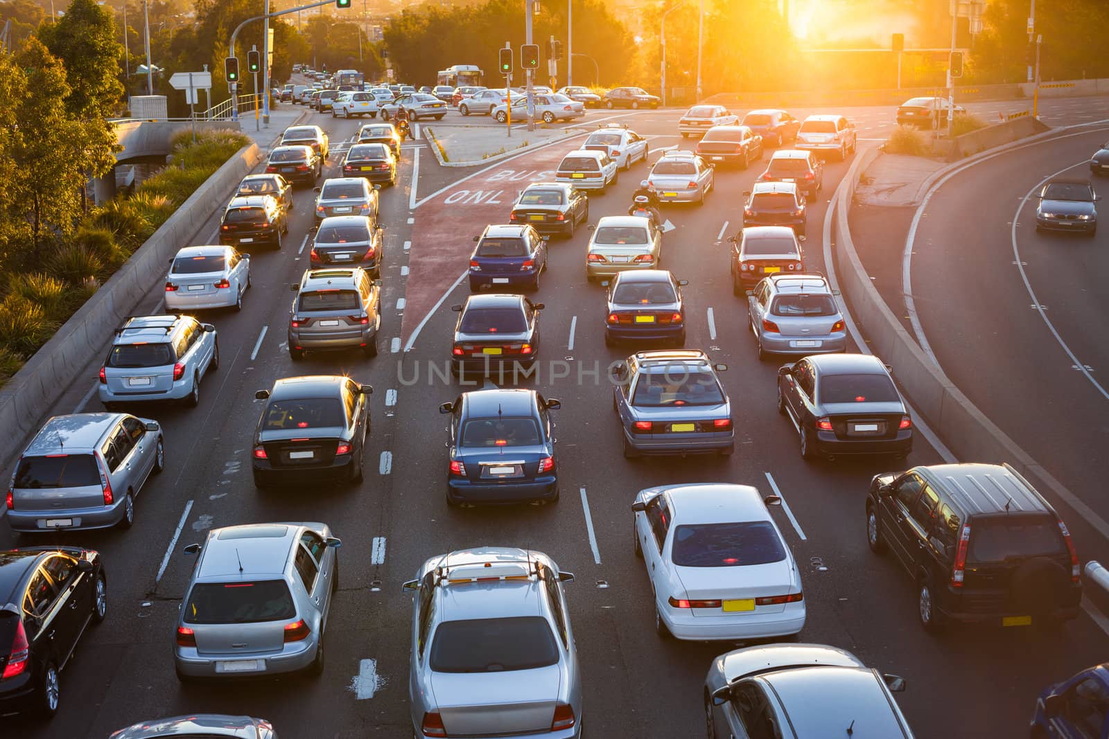 Cars stuck in traffic at an intersection