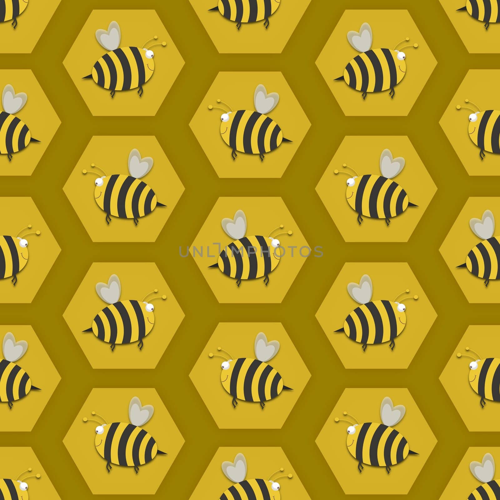 Illustration of a seamless background beehive with bees