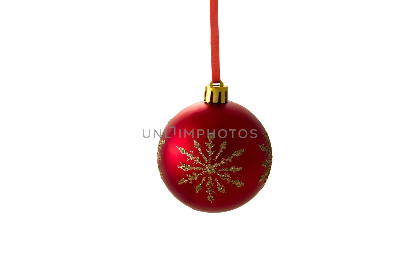 Christmas tree decorations - red ball with ornament on a white background