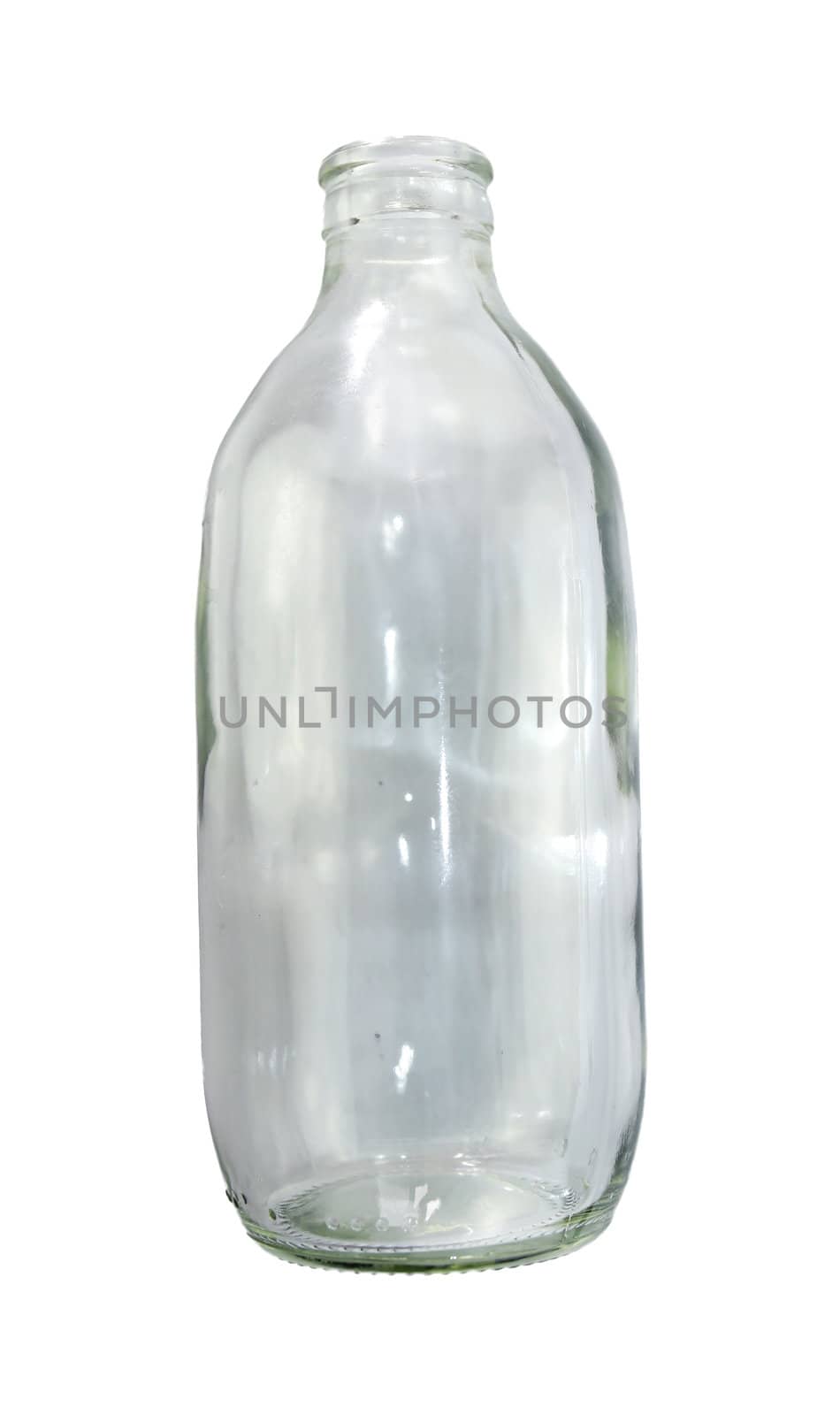 Glass bottle of soda water, isolated on white background.