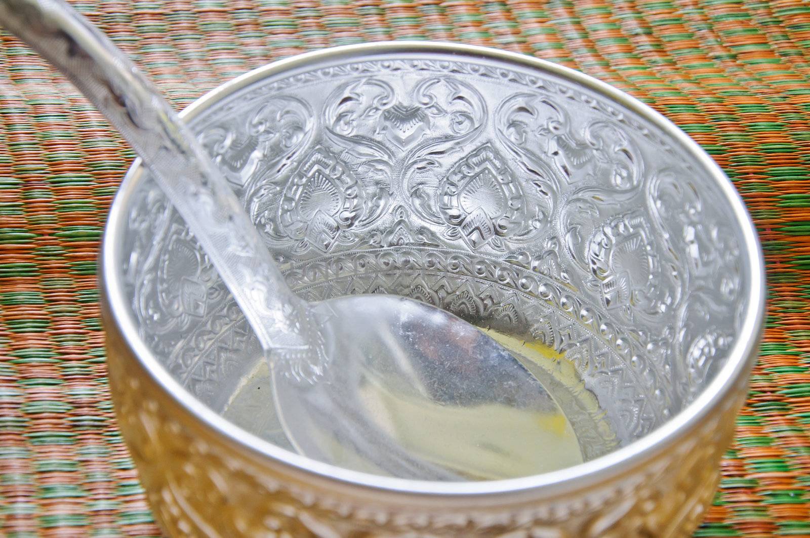 Water bowl made ​​of silver on the mat by tore2527