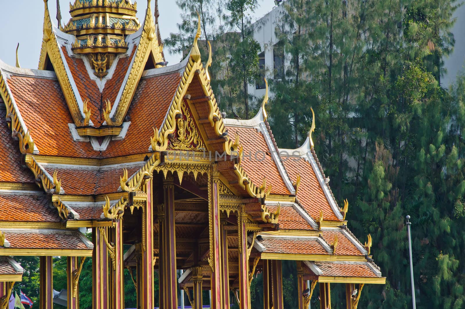 Detail of beautiful Thai Buddhism palace at Ramkamhang university, Bangkok, Thailand