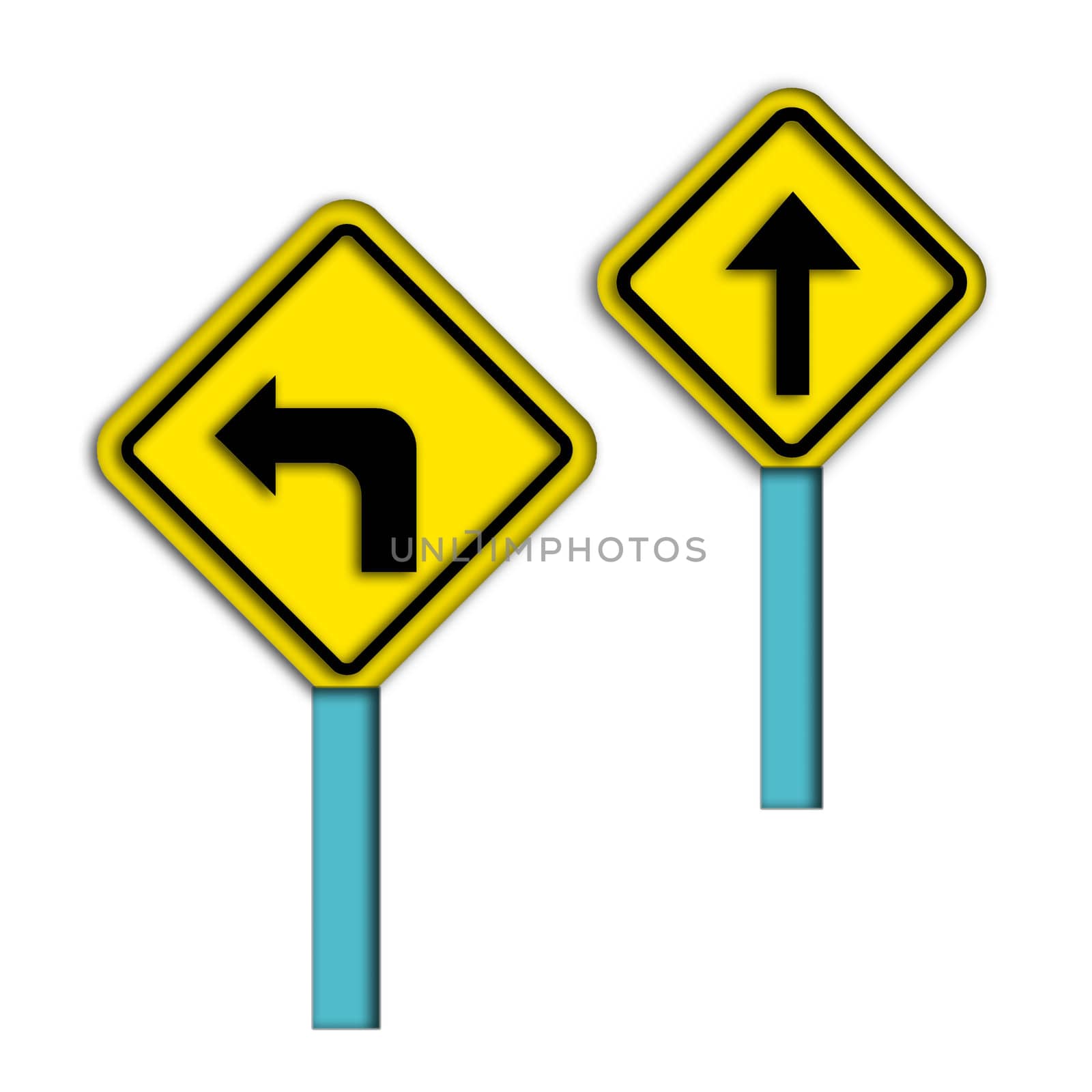 Yellow Traffic signs isolated on white background