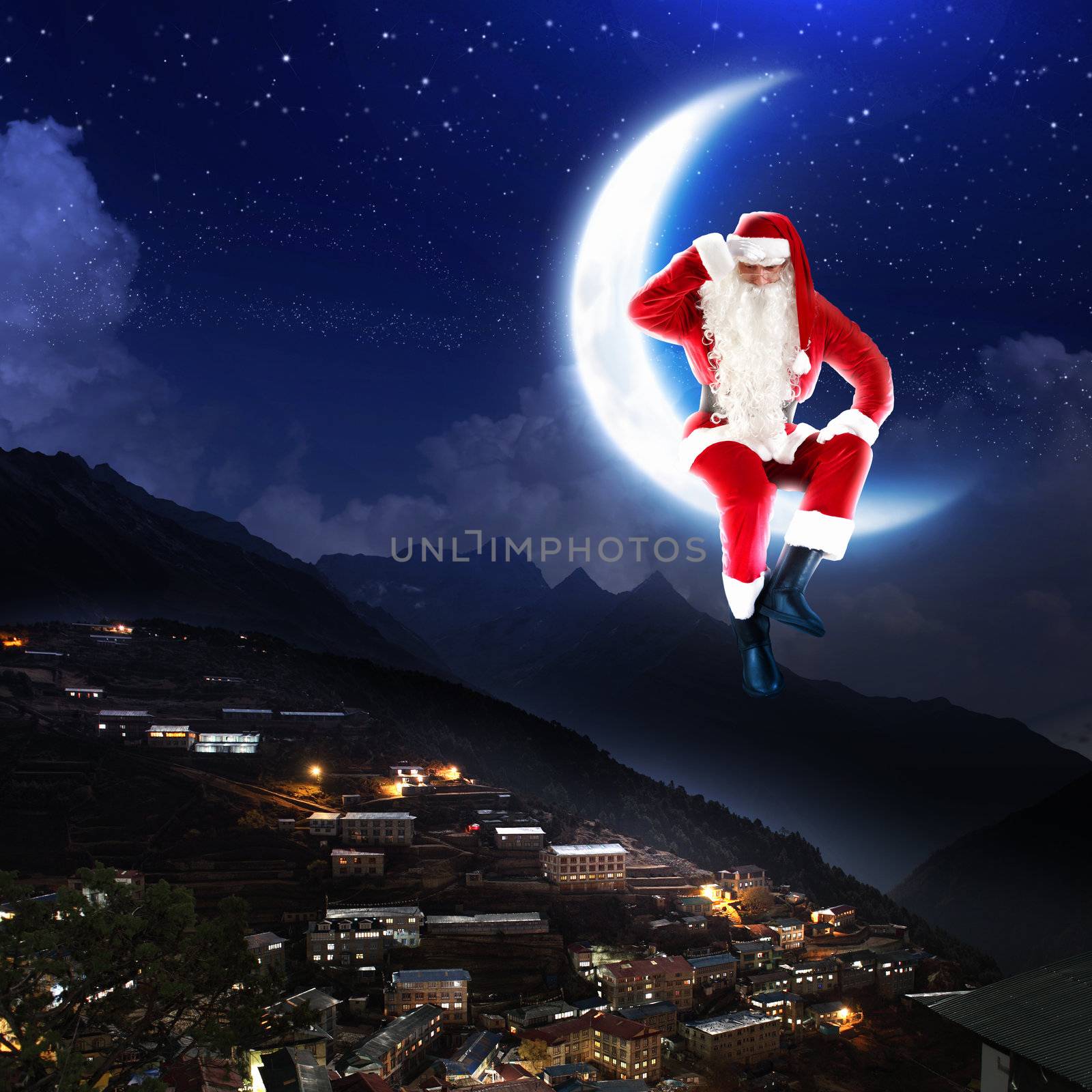 photo of santa claus sitting on the moon by sergey_nivens