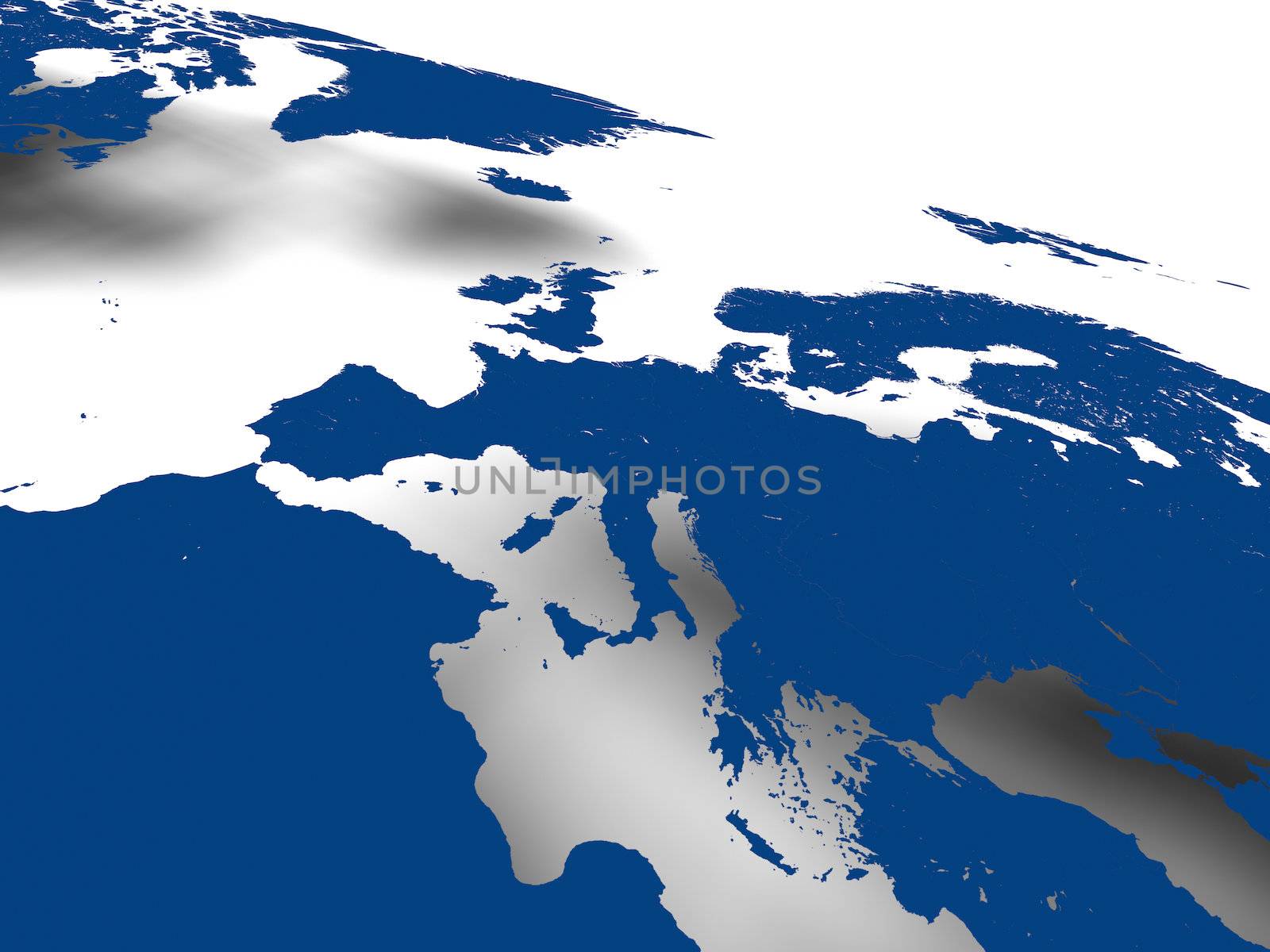Blue map of european continent with soft shadow on white background. Elements of this image furnished by NASA