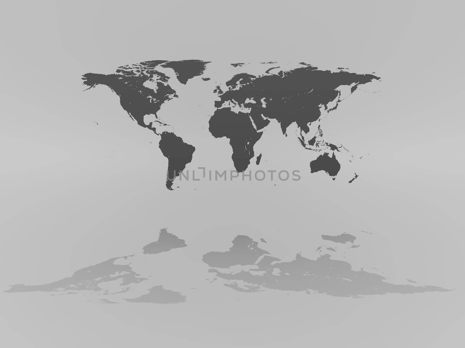 World map on grey background with reflection. Elements of this image furnished by NASA