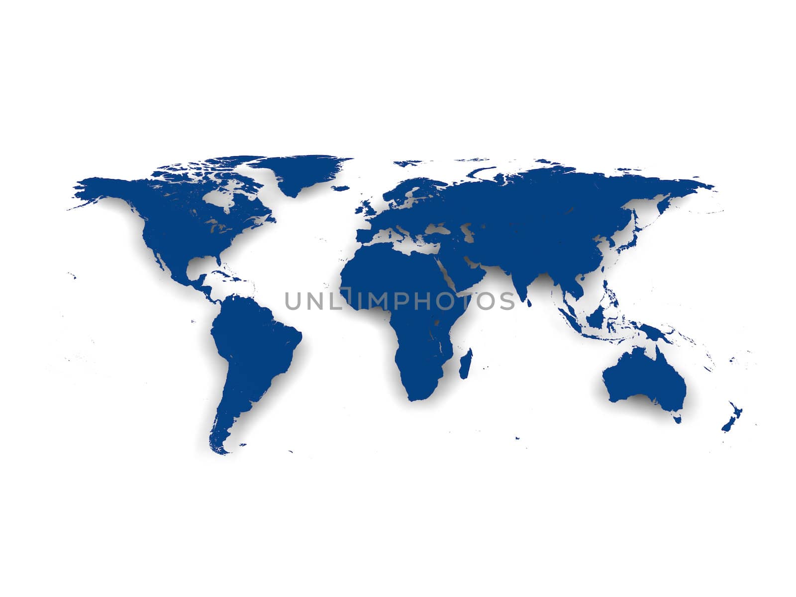 Blue world map isolated on white background with soft shadow. Elements of this image furnished by NASA