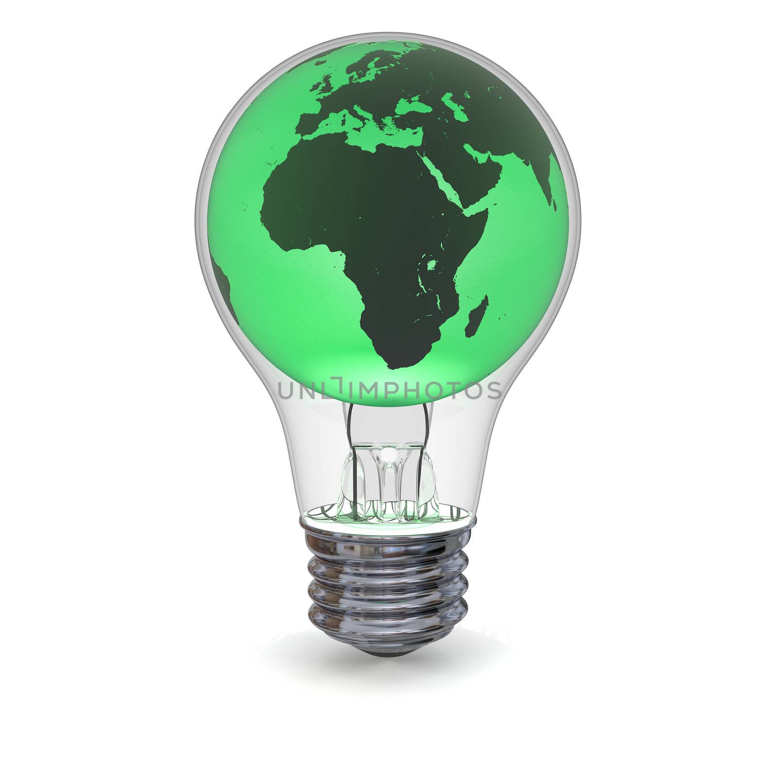 Green model of planet Earth inside lightbulb, concept of solution to global green power generation. Elements of this image furnished by NASA