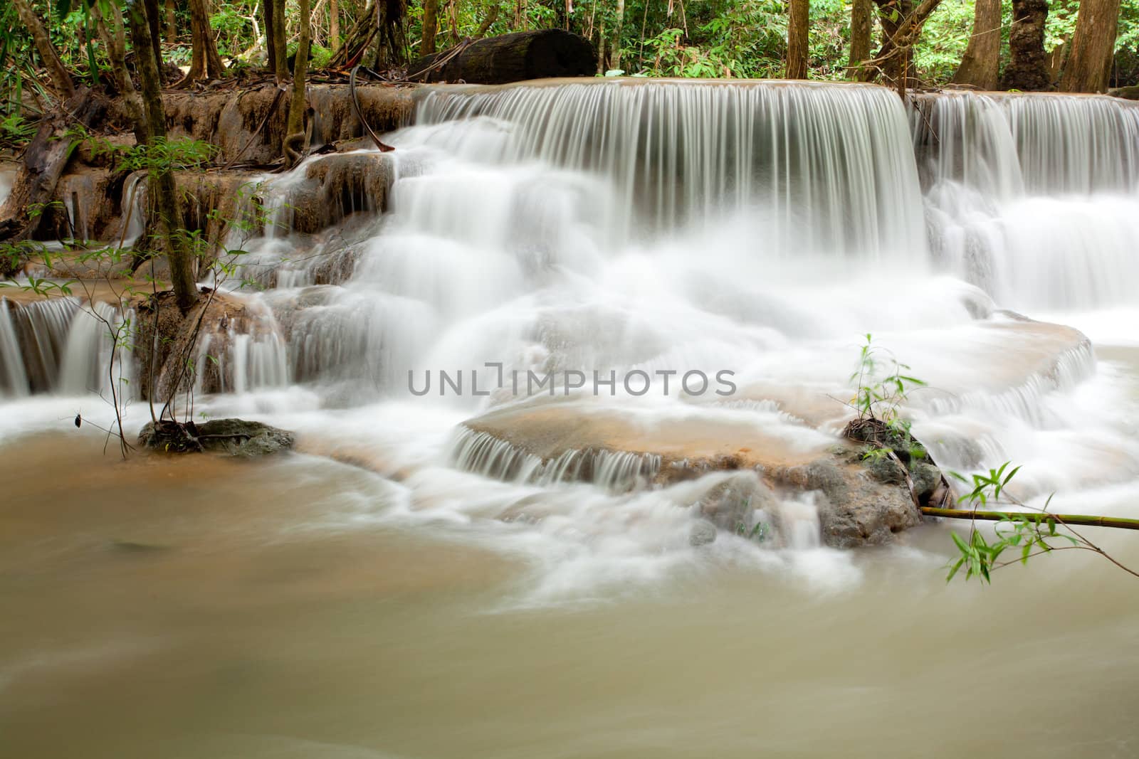Water flowing in Tropical Waterfall Thailand