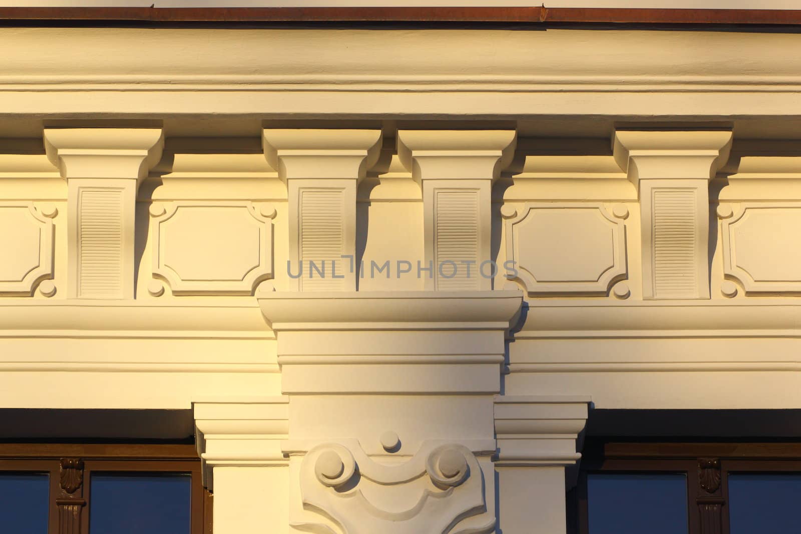 beautiful architectural detail at an old house in warm sunset light