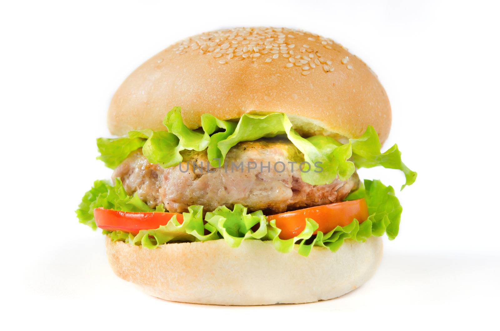 large hamburger over  white background
