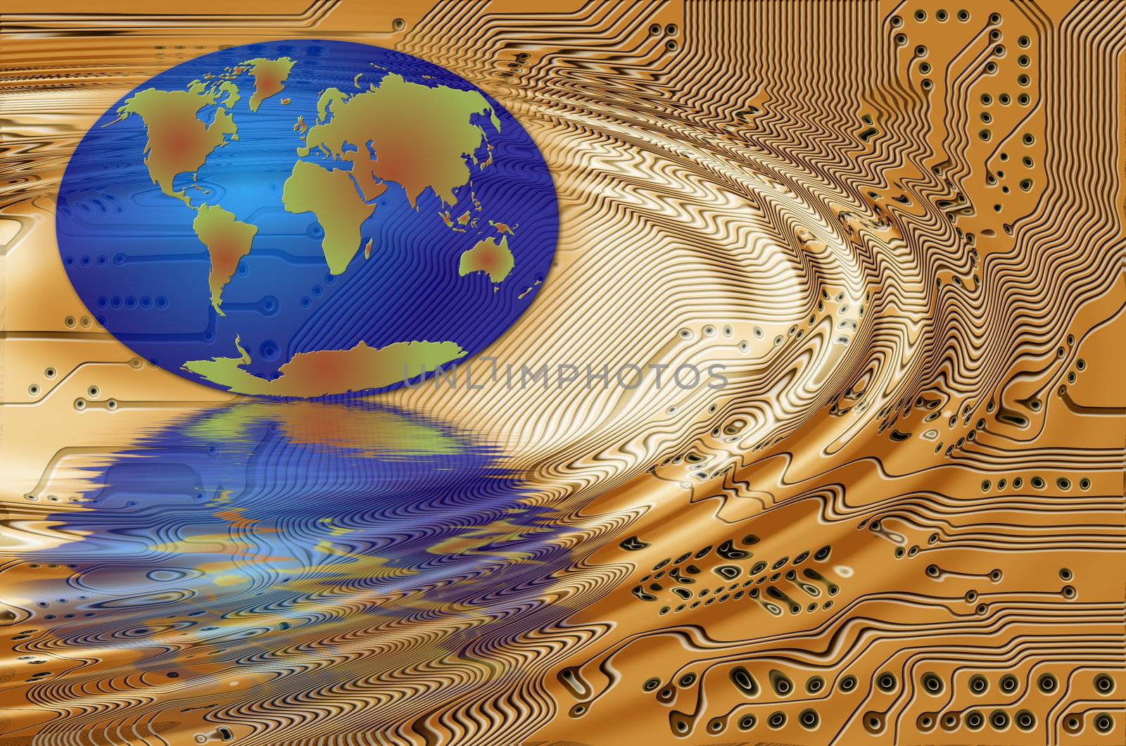 Abstract image of the Earth and printed circuit - motherboard - technology abstract
