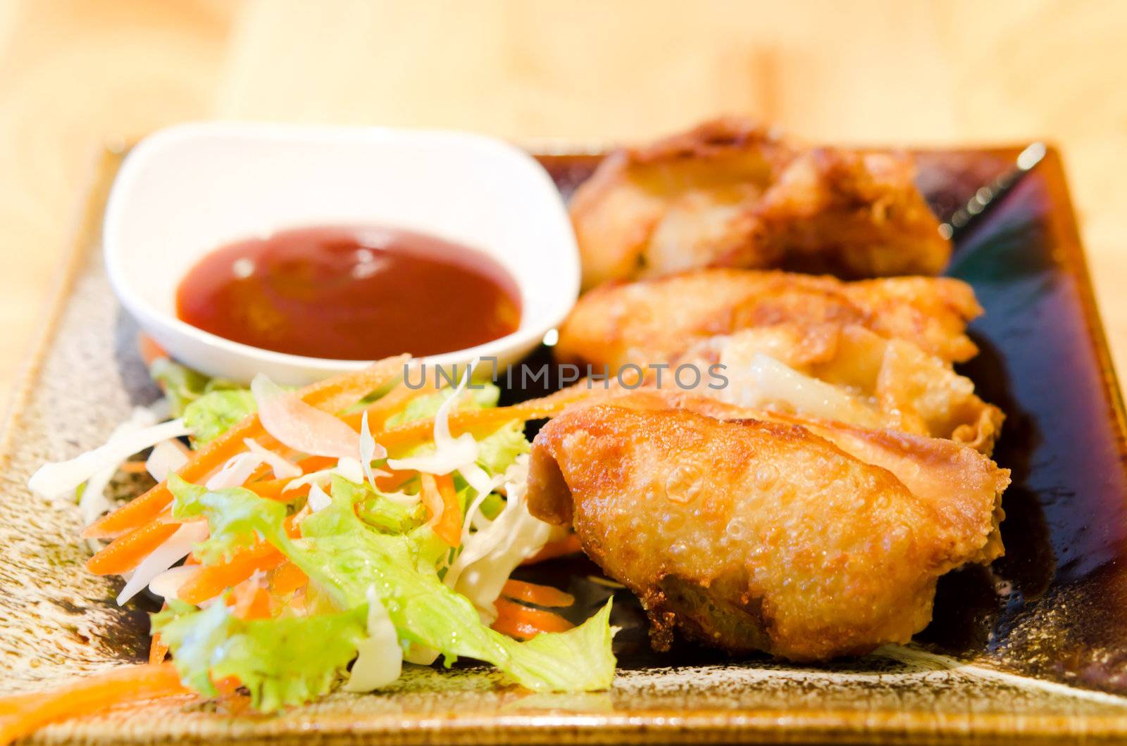 Fried wonton stuffed with pork, shrimp and vegetable