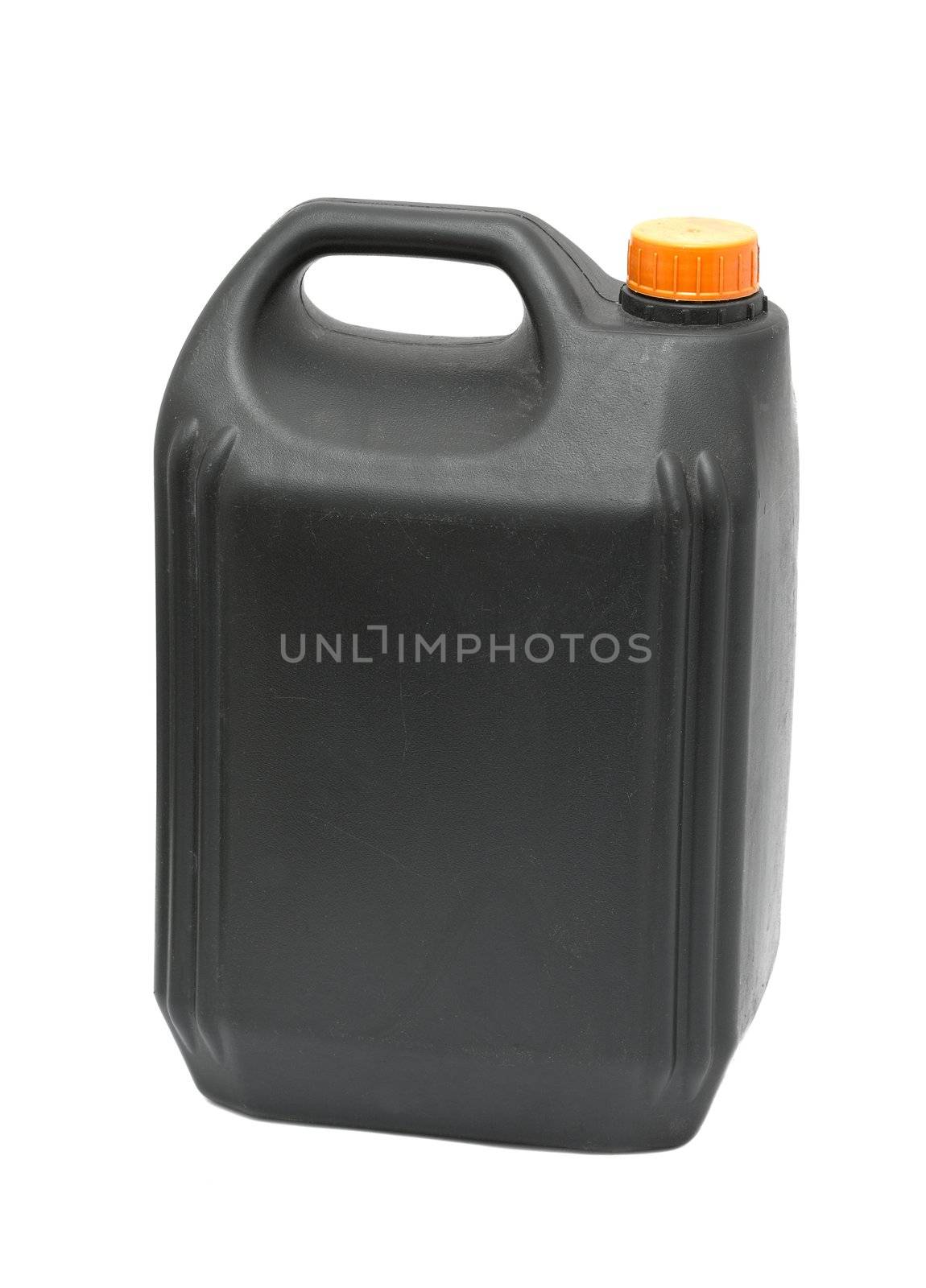 Black plastic can on white background