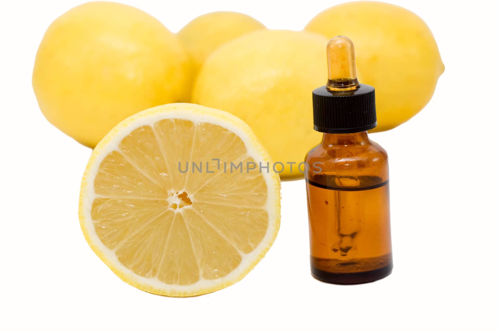 Bottle of essential oil from lemon - alternative medicine.
