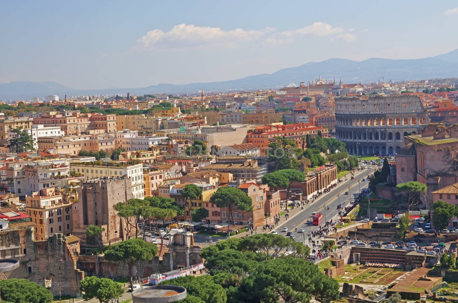 Rome cityscape with Colosseum in the center